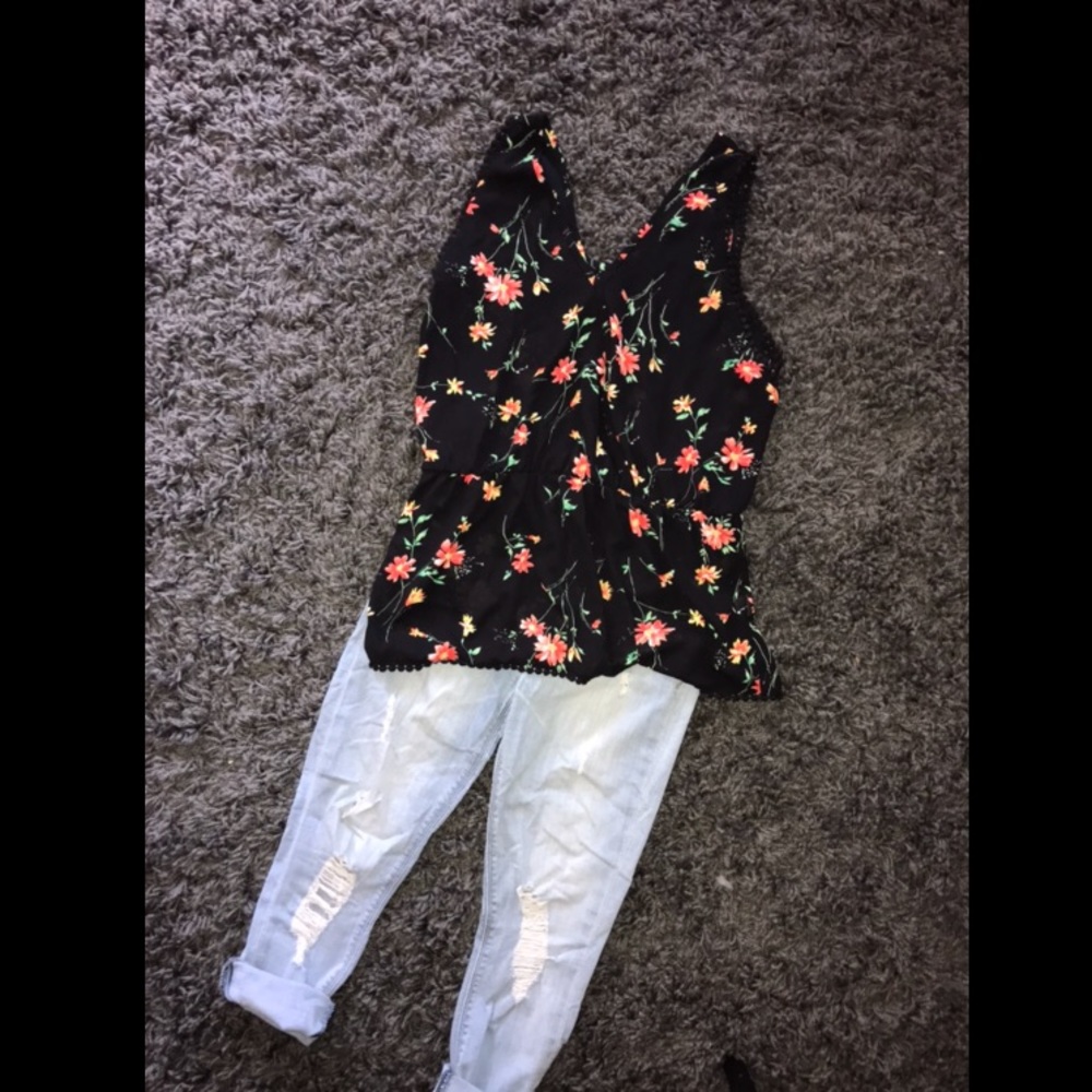 Black and floral dressy peplum tank top